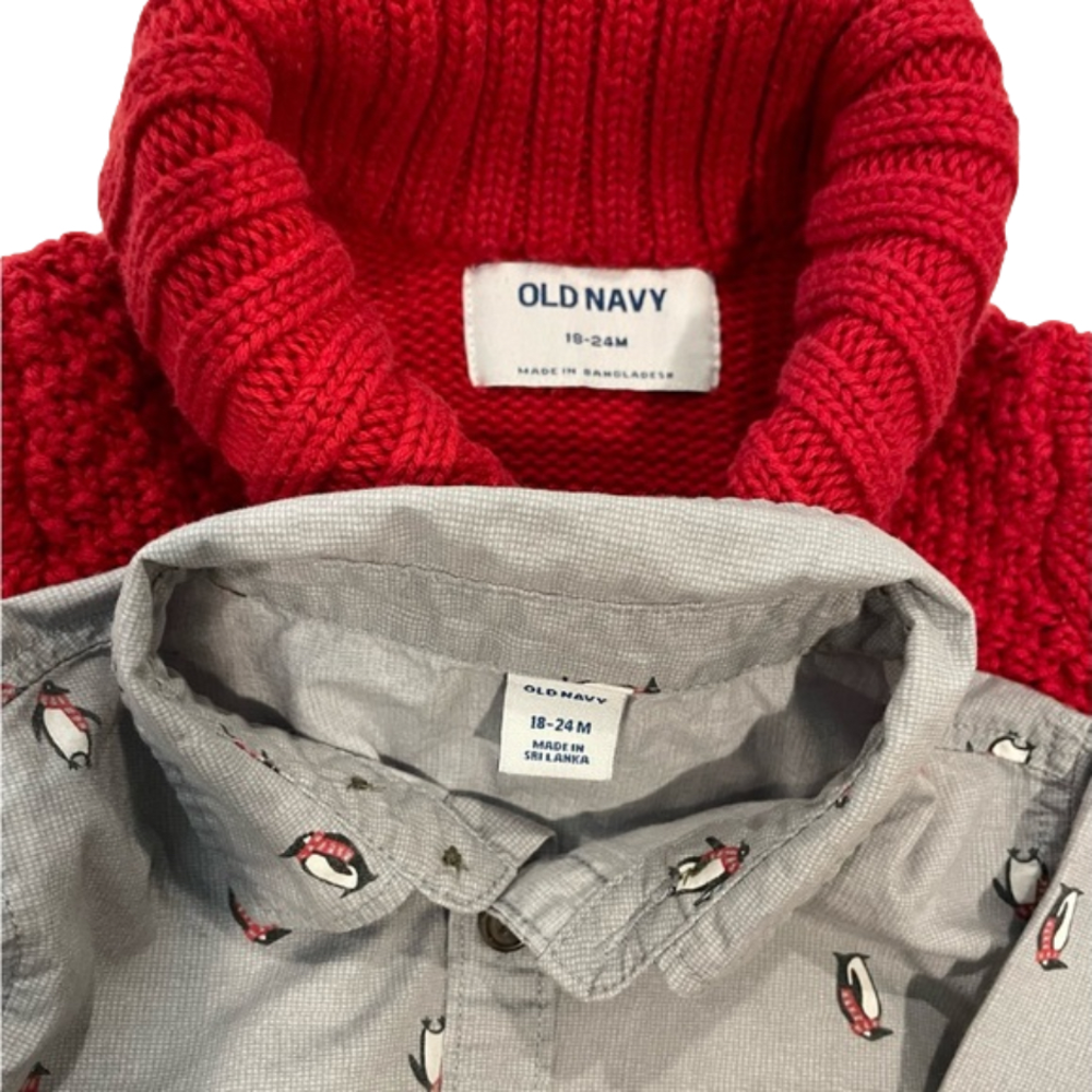 ⭐️Old Navy, 2 Piece, 18-24M Sweater and Button Down Shirt, Red and Gray. 5/$25 - Picture 6 of 6